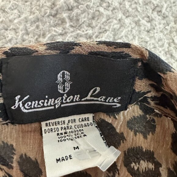 Vintage Silk Leopard Print Longline Tunic Button Front Sheer Slits - Picture 11 of 16